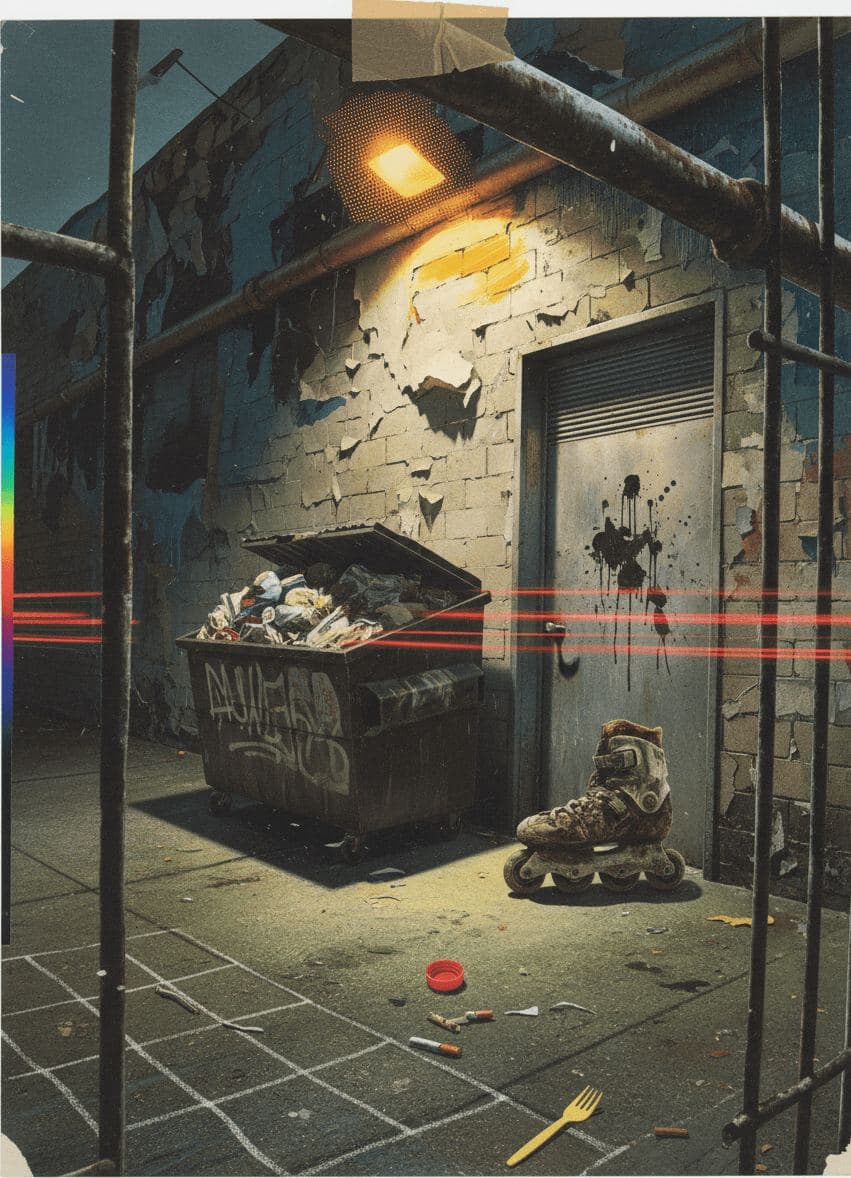Alleyway with Rollerblade — collage by Salim Ouattara — MODULAR · 13 × 18 cm limited edition of 10