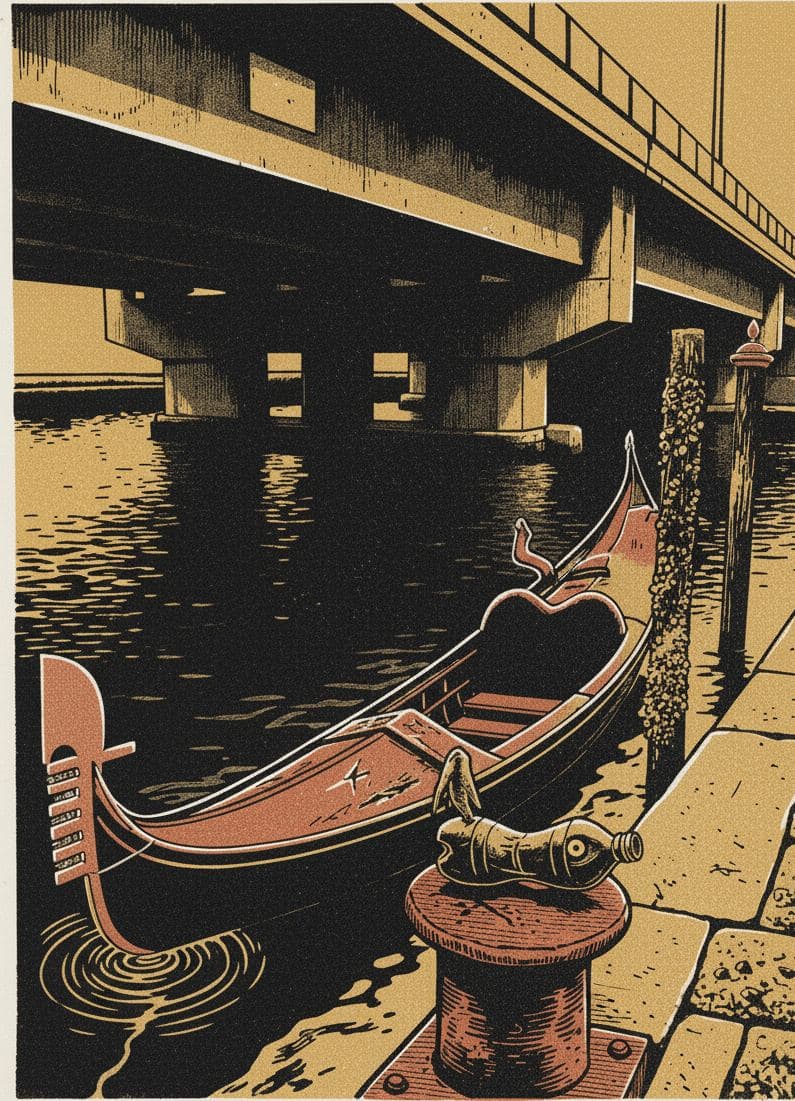 Anya Surveys the Canal — print by Hilda Prosser — MODULAR · 13 × 18 cm limited edition of 10