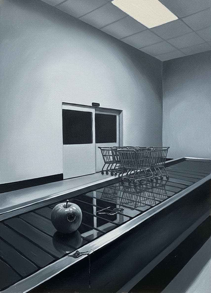 Apple on the Conveyor — abstract work by Saskia Vandenberg — MODULAR · a one-of-a-kind original