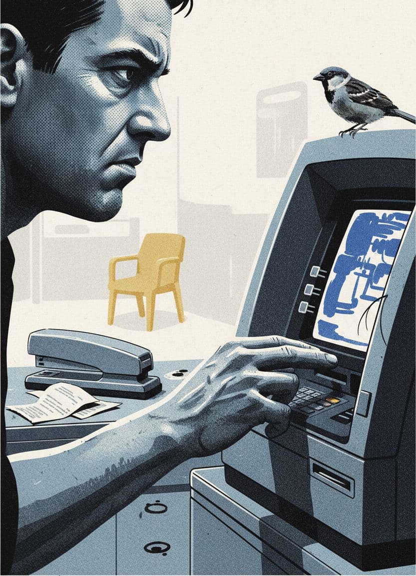 ATM with a Sparrow — print by Anya Pietrowski — MODULAR · a one-of-a-kind original