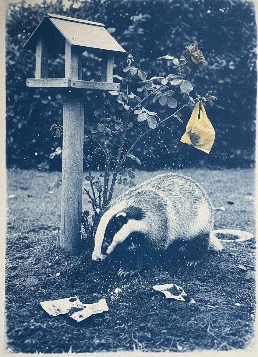 Badger at the Bird Feeder — abstract work by Saskia Vandenberg — MODULAR · a one-of-a-kind original