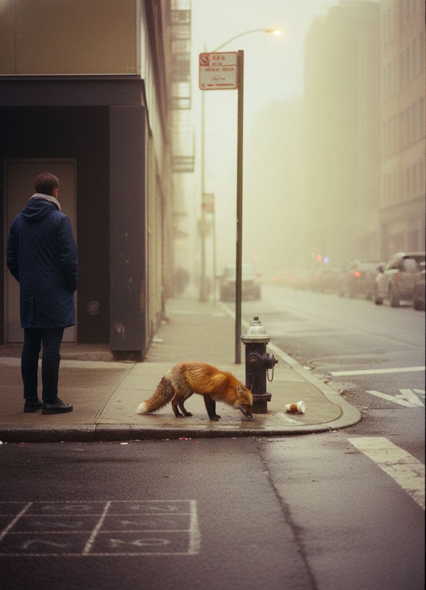 City Crosswalk with One Fox — abstract work by Viktor Eklund — MODULAR · a one-of-a-kind original
