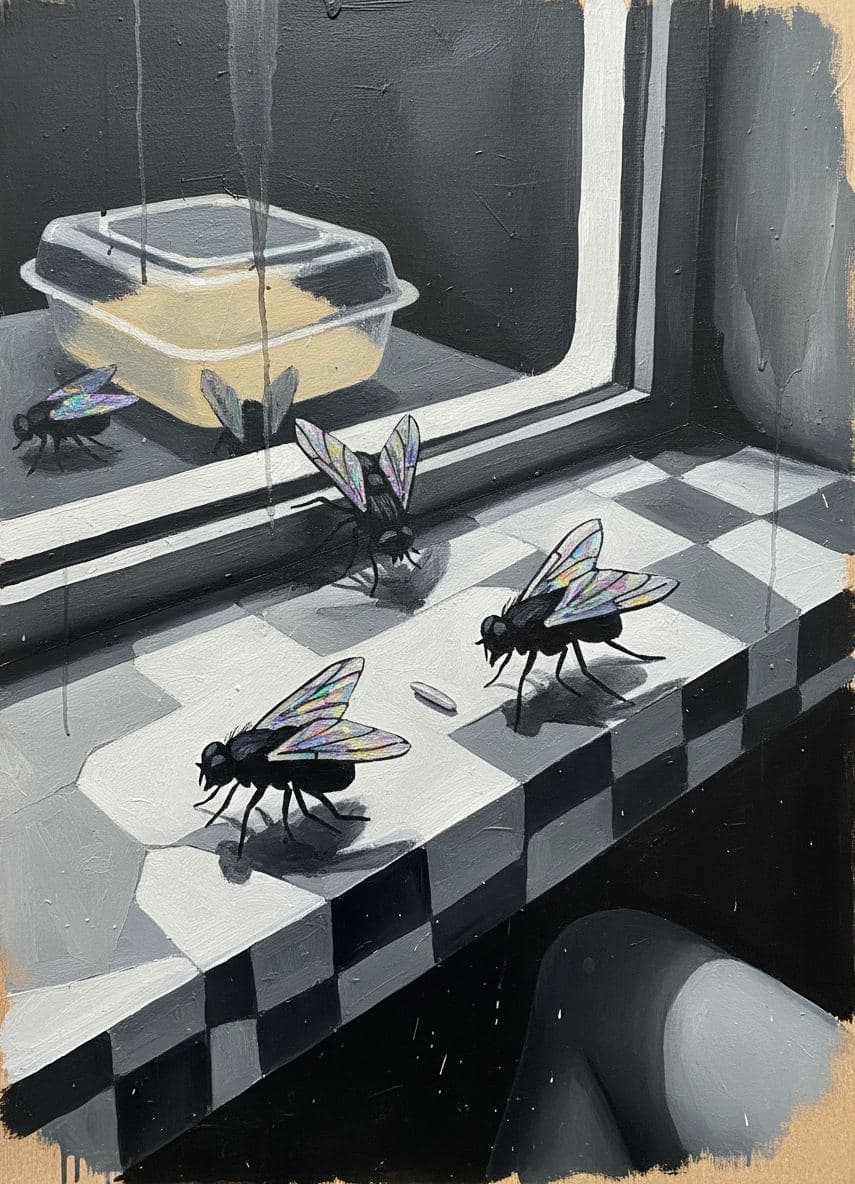Countertop with Three Flies — abstract work by Stefan Tannhäuser — MODULAR · a one-of-a-kind original