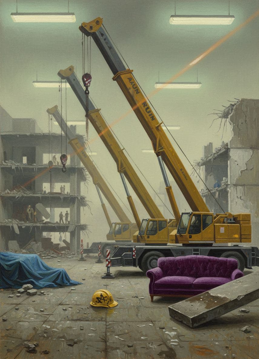 Cranes Over the Demolition — abstract work by Saskia Vandenberg — MODULAR · a one-of-a-kind original