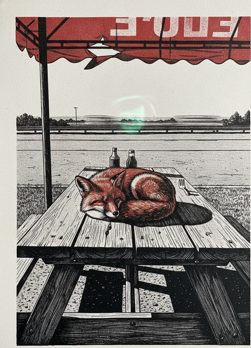 Curling on the Picnic Table — print by Yuko Shimizu-Tachibana — MODULAR · a one-of-a-kind original