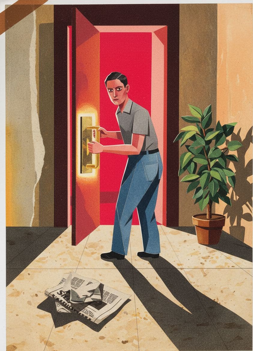 Custodian Cleans the Handle — collage by Irmela Bechmann — MODULAR · a one-of-a-kind original