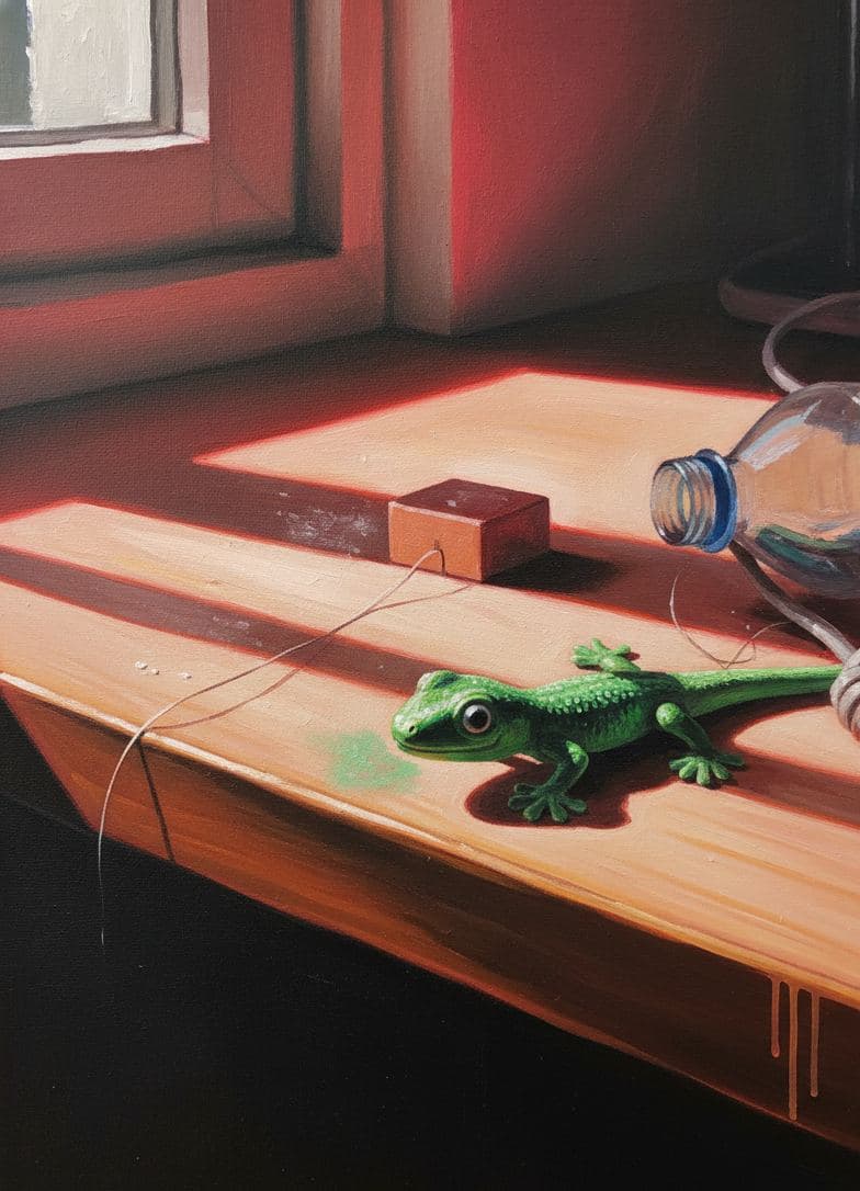 Desk with a Green Gecko — abstract work by Stefan Tannhäuser — MODULAR · a one-of-a-kind original