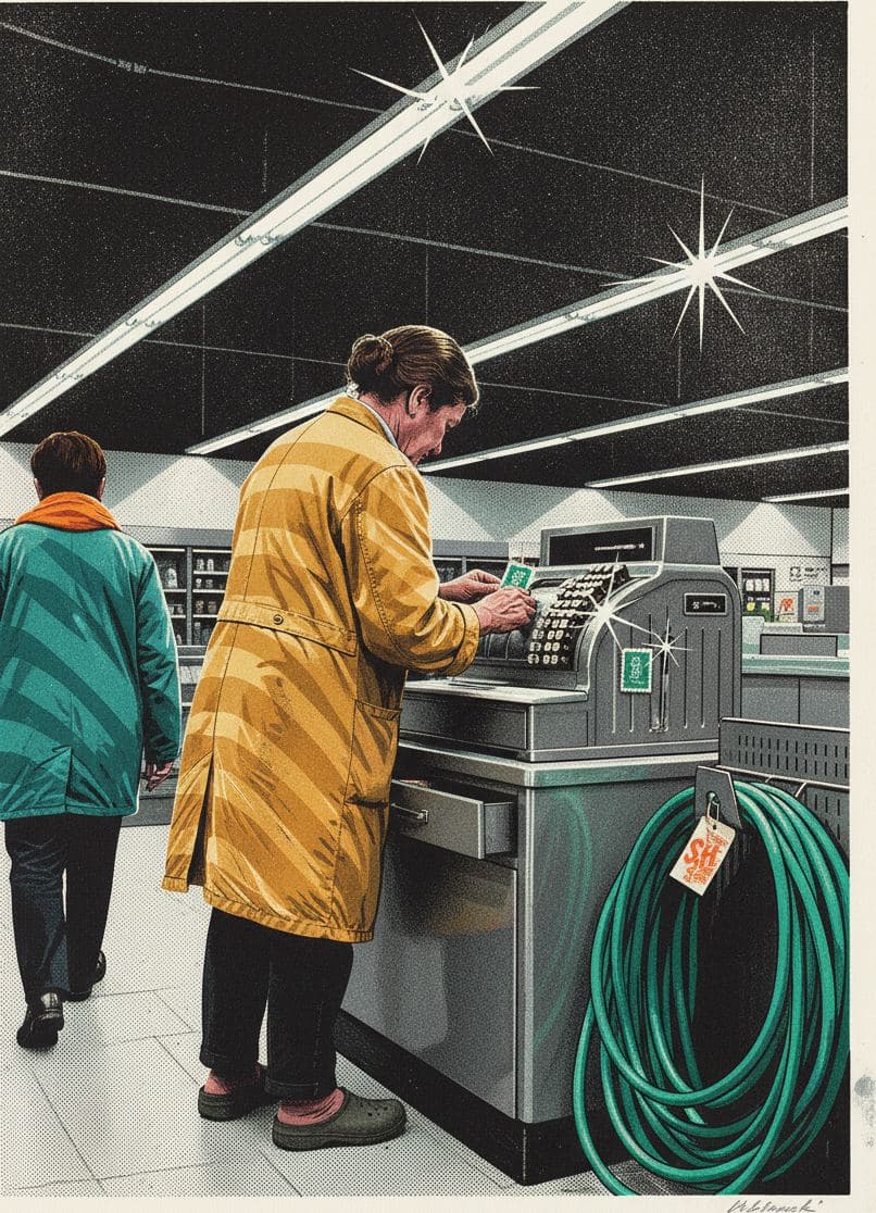 Doris Peeling the Stickers — print by Anya Pietrowski — MODULAR · a one-of-a-kind original