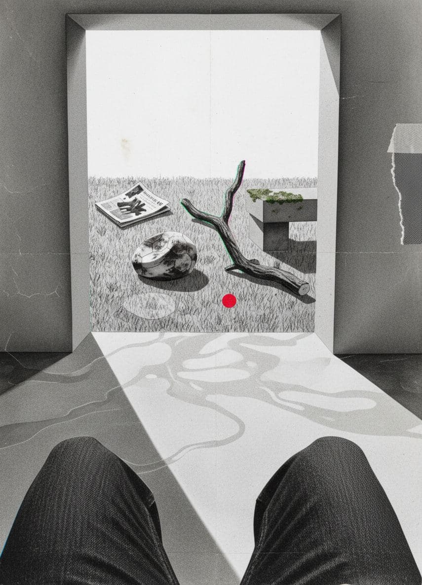 Finding the Lost Game Ball — collage by Irmela Bechmann — MODULAR · a one-of-a-kind original