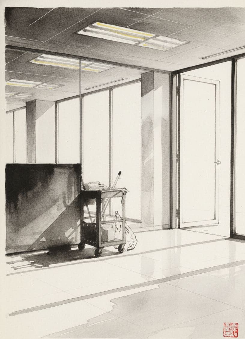 First Day of Solitary Shift — painting by Agnete Holm — MODULAR · a one-of-a-kind original