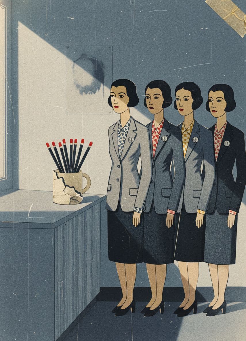 Four Women and a Pastry — collage by Irmela Bechmann — MODULAR · a one-of-a-kind original