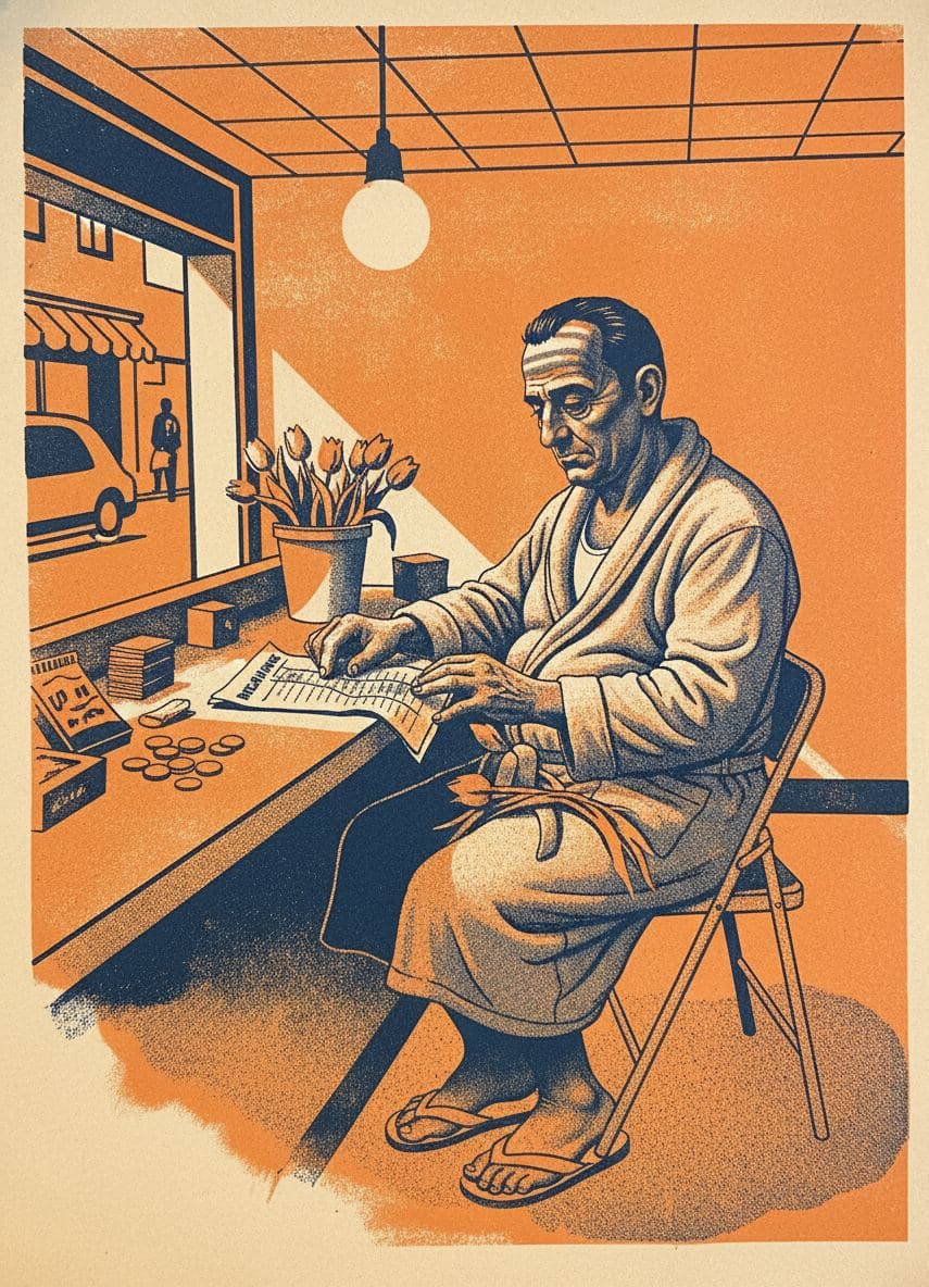 Grinding the Bus Schedule — print by Hilda Prosser — MODULAR · a one-of-a-kind original