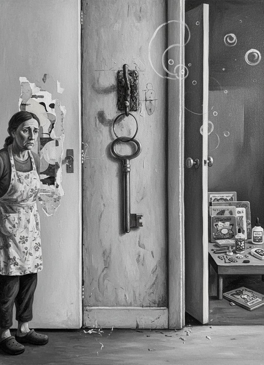 Hanging the Spare Key — collage by Irmela Bechmann — MODULAR · a one-of-a-kind original