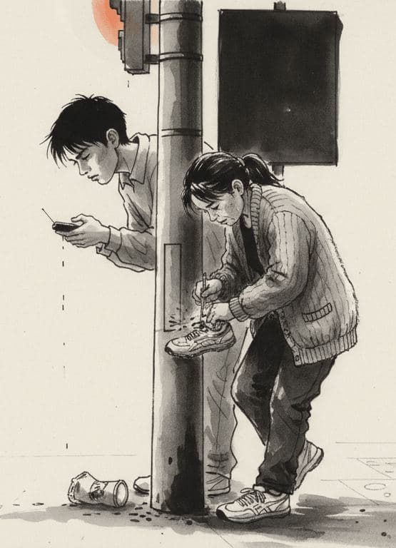 Lena Scraping Her Shoe — painting by Matteo Iannelli — MODULAR · 13 × 18 cm limited edition of 10