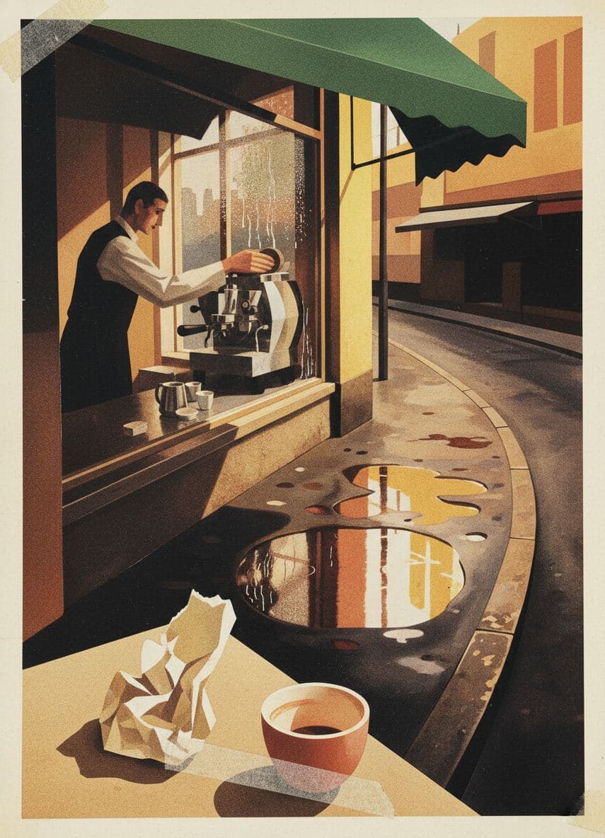 Main Street Rain Glint — collage by Irmela Bechmann — MODULAR · a one-of-a-kind original