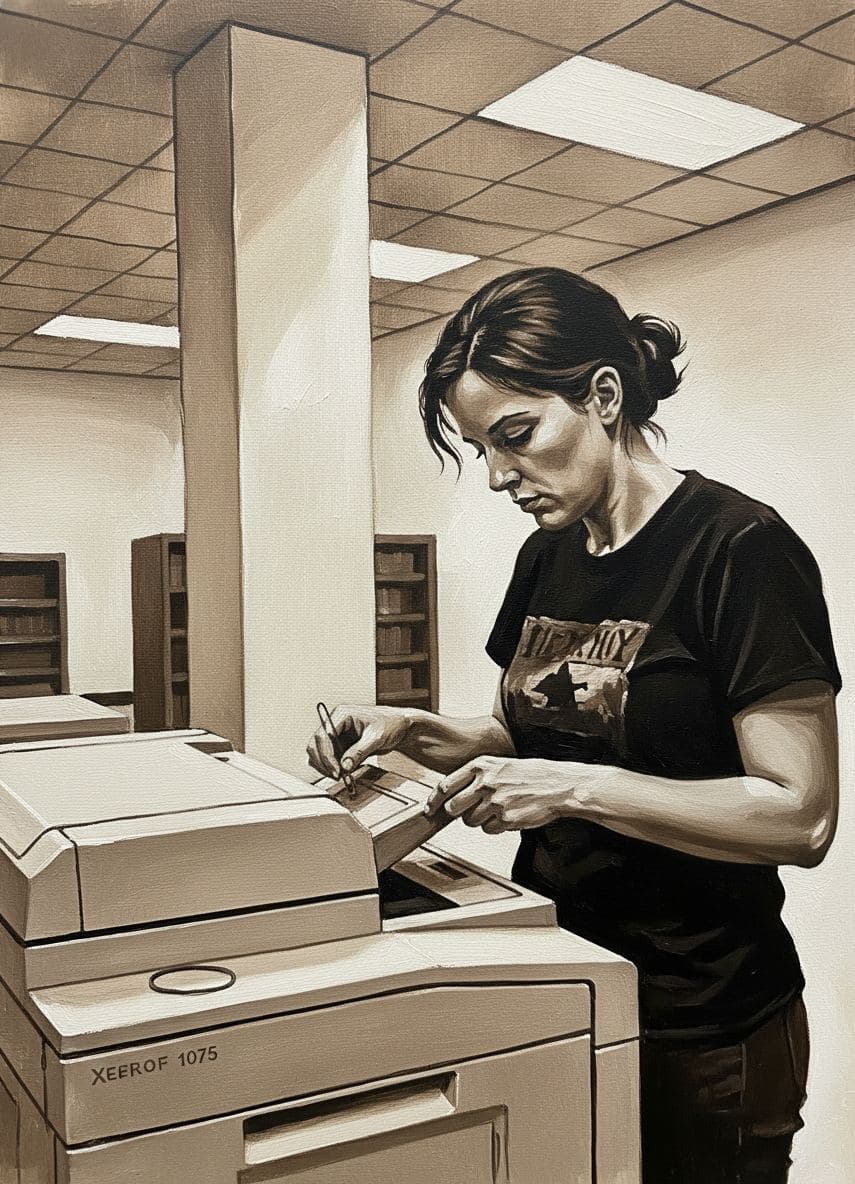 Maria Debugging the Copier — abstract work by Viktor Eklund — MODULAR · a one-of-a-kind original
