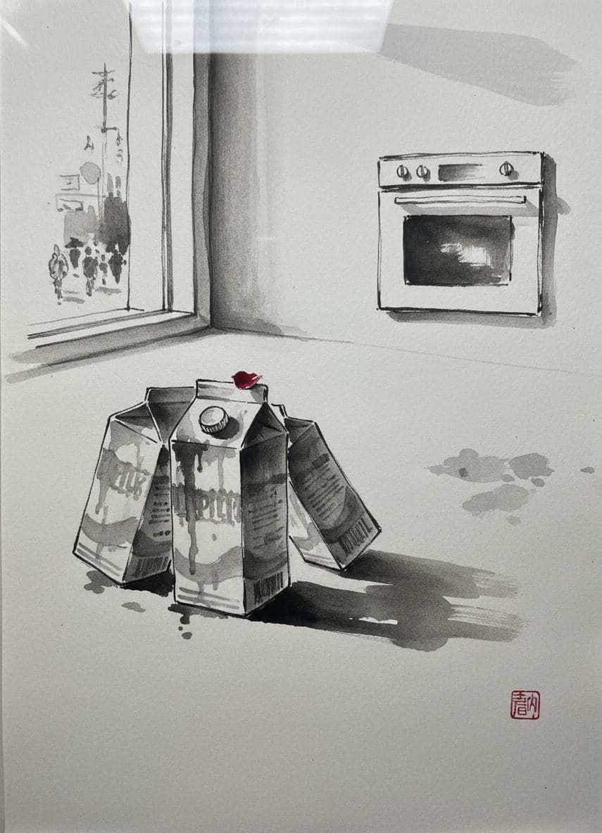 Milk Cartons on the Counter — painting by Agnete Holm — MODULAR · a one-of-a-kind original