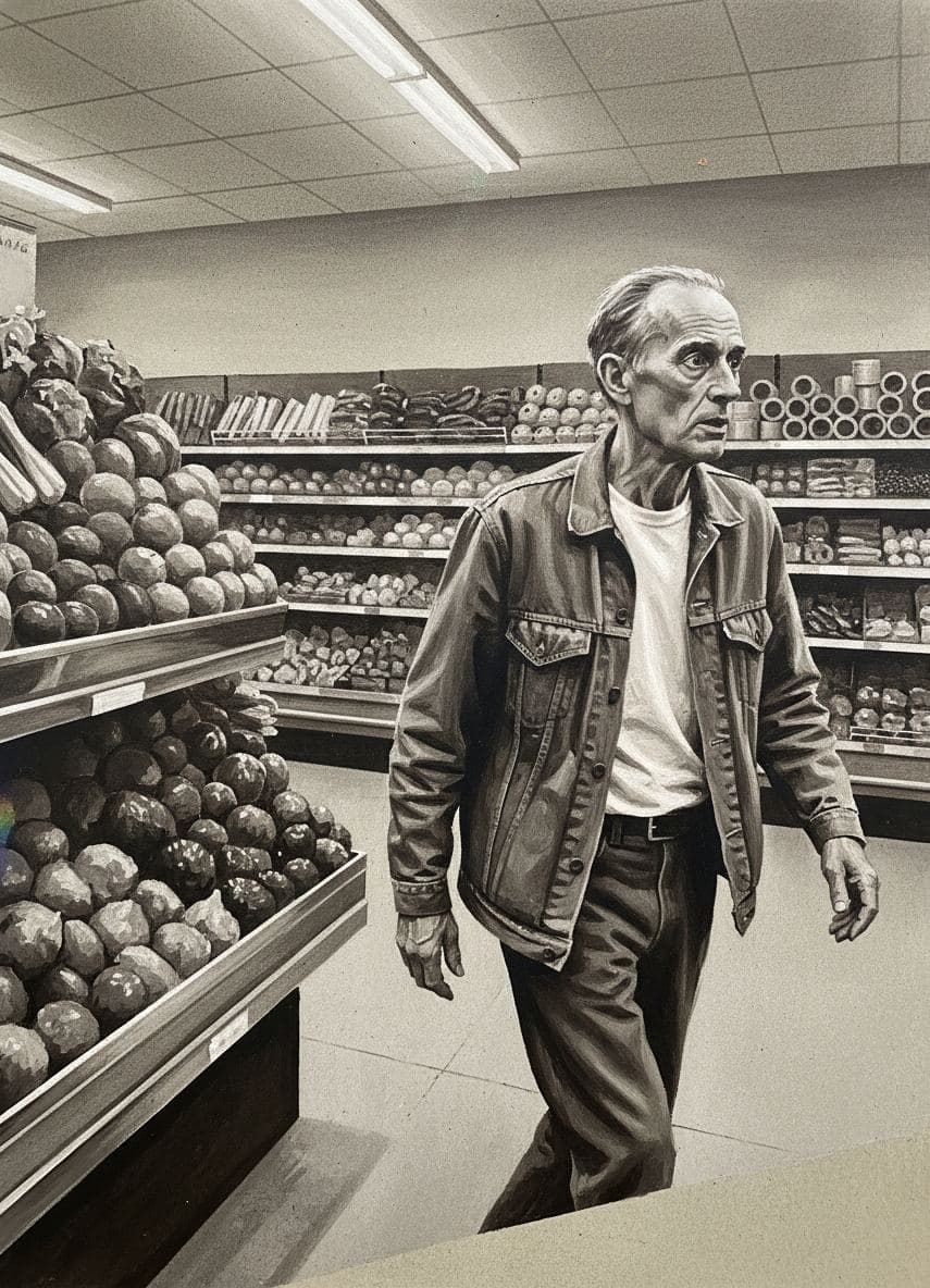 Old Man Scans the Aisles — abstract work by Saskia Vandenberg — MODULAR · a one-of-a-kind original