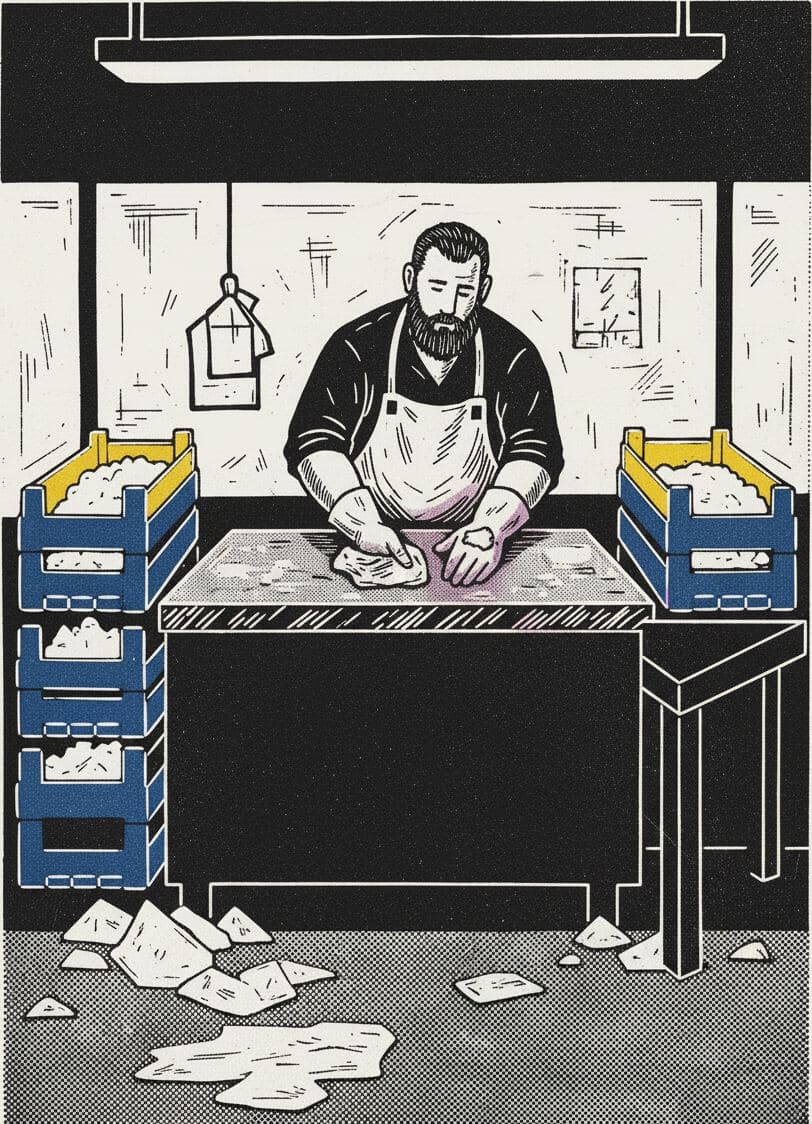 Pasquale Wiping the Counter — print by Anya Pietrowski — MODULAR · a one-of-a-kind original