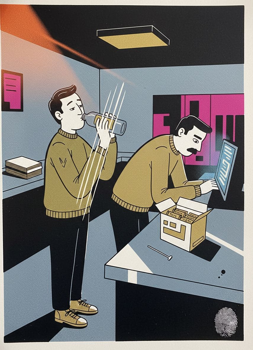 Paul Raising the Bottle — print by Hilda Prosser — MODULAR · a one-of-a-kind original