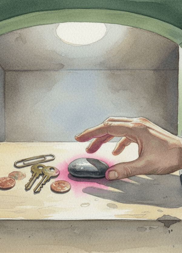 Pocket Contents on Formica — painting by Saskia Vandenberg — MODULAR · 13 × 18 cm limited edition of 10