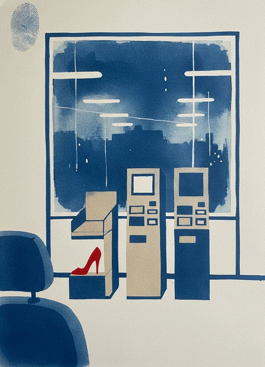 Red Heel at the Checkout — abstract work by Viktor Eklund — MODULAR · a one-of-a-kind original