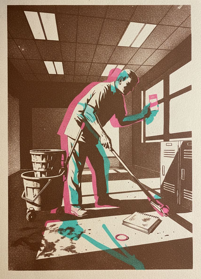 Rosa Brushes the Pager — print by Anya Pietrowski — MODULAR · a one-of-a-kind original