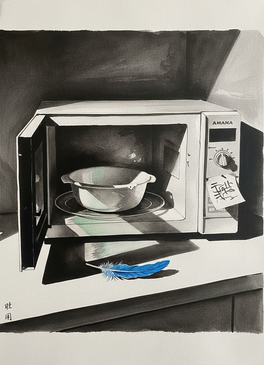 Scorching Microwave Popcorn — painting by Agnete Holm — MODULAR · a one-of-a-kind original