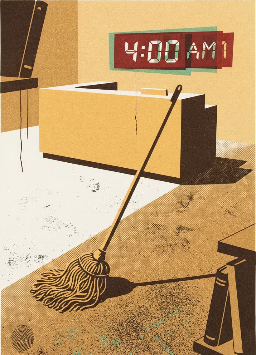 Scrubbing the Early Shift — print by Hilda Prosser — MODULAR · a one-of-a-kind original