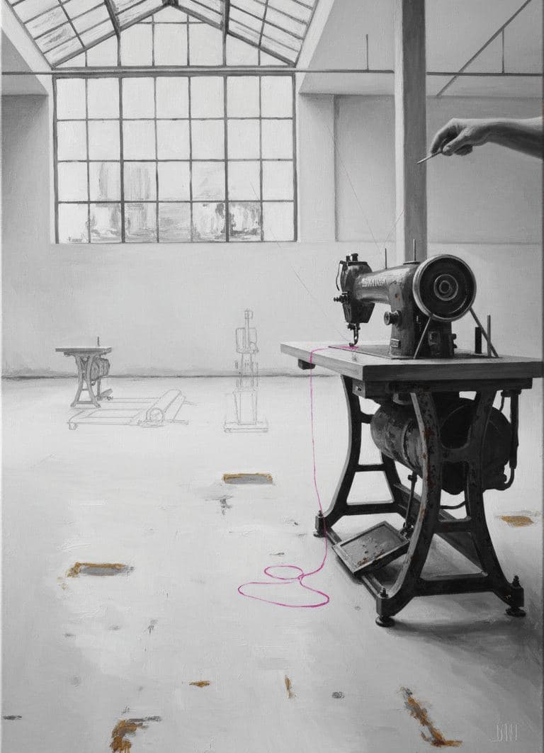 Sewing Machine on Linoleum — abstract work by Saskia Vandenberg — MODULAR · 13 × 18 cm limited edition of 10