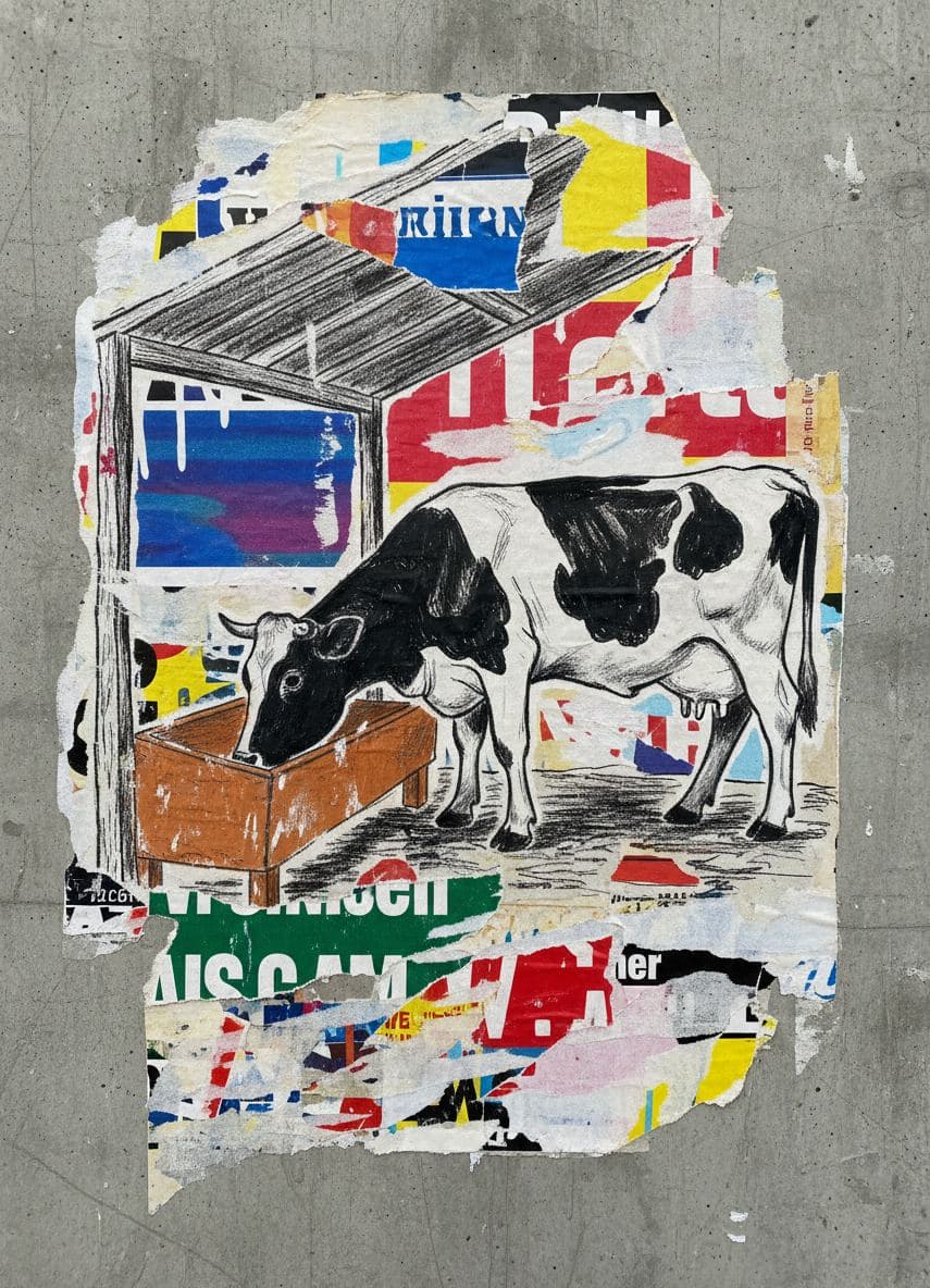 Shed With One Cow — collage by Irmela Bechmann — MODULAR · a one-of-a-kind original