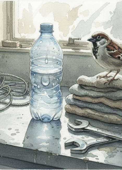 Sparrow on the Workbench — painting by Matteo Iannelli — MODULAR · 13 × 18 cm limited edition of 10