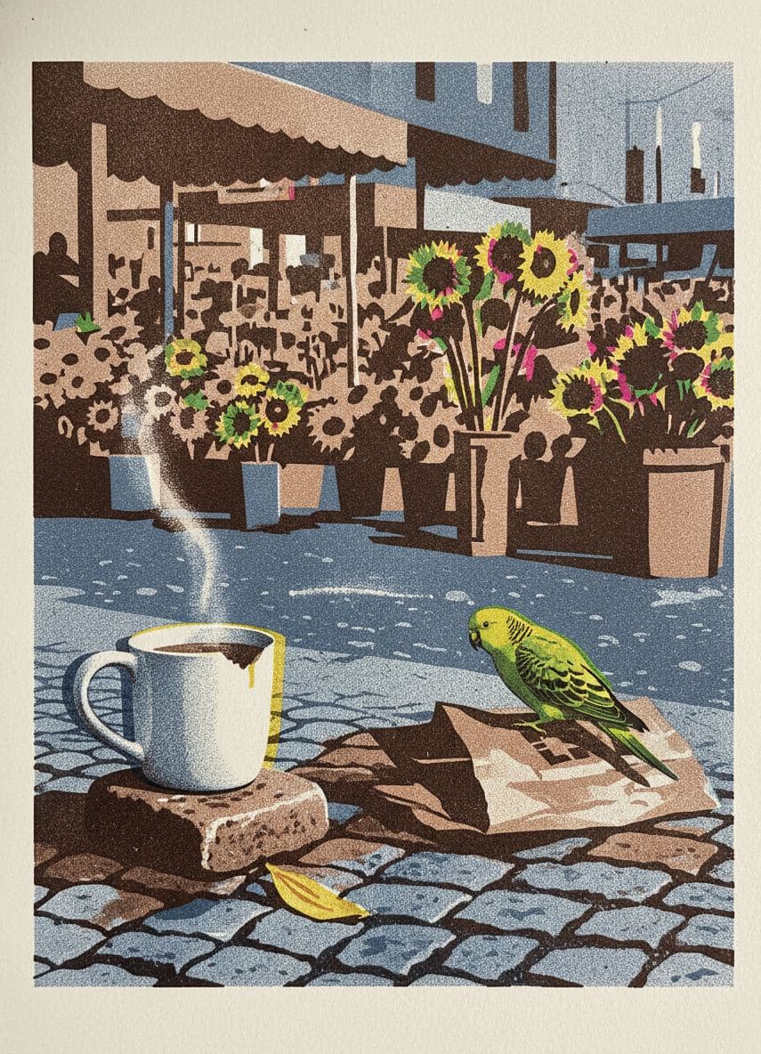 Spilling the Coffee — print by Hilda Prosser — MODULAR · a one-of-a-kind original