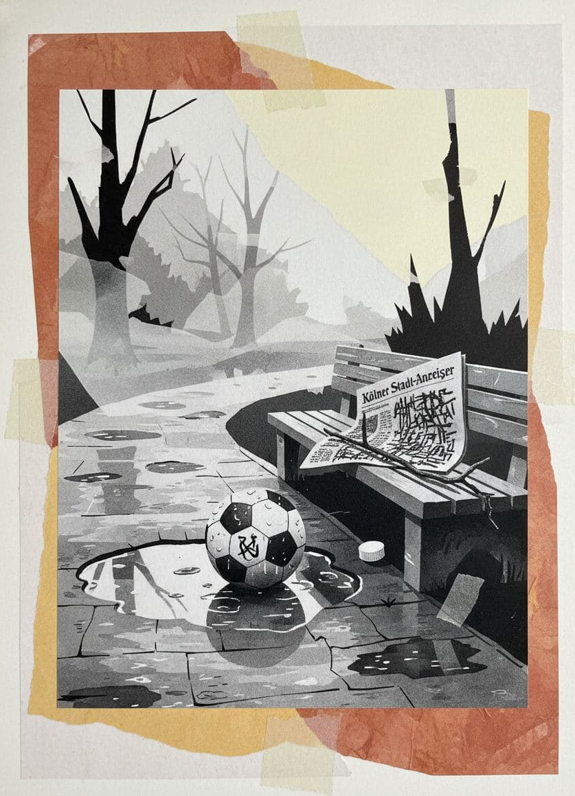 Spilling the Morning News — collage by Irmela Bechmann — MODULAR · a one-of-a-kind original