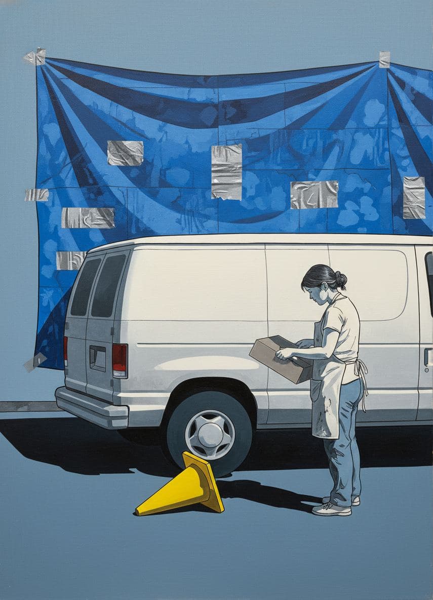 Tarp and the Idling Van — abstract work by Saskia Vandenberg — MODULAR · a one-of-a-kind original