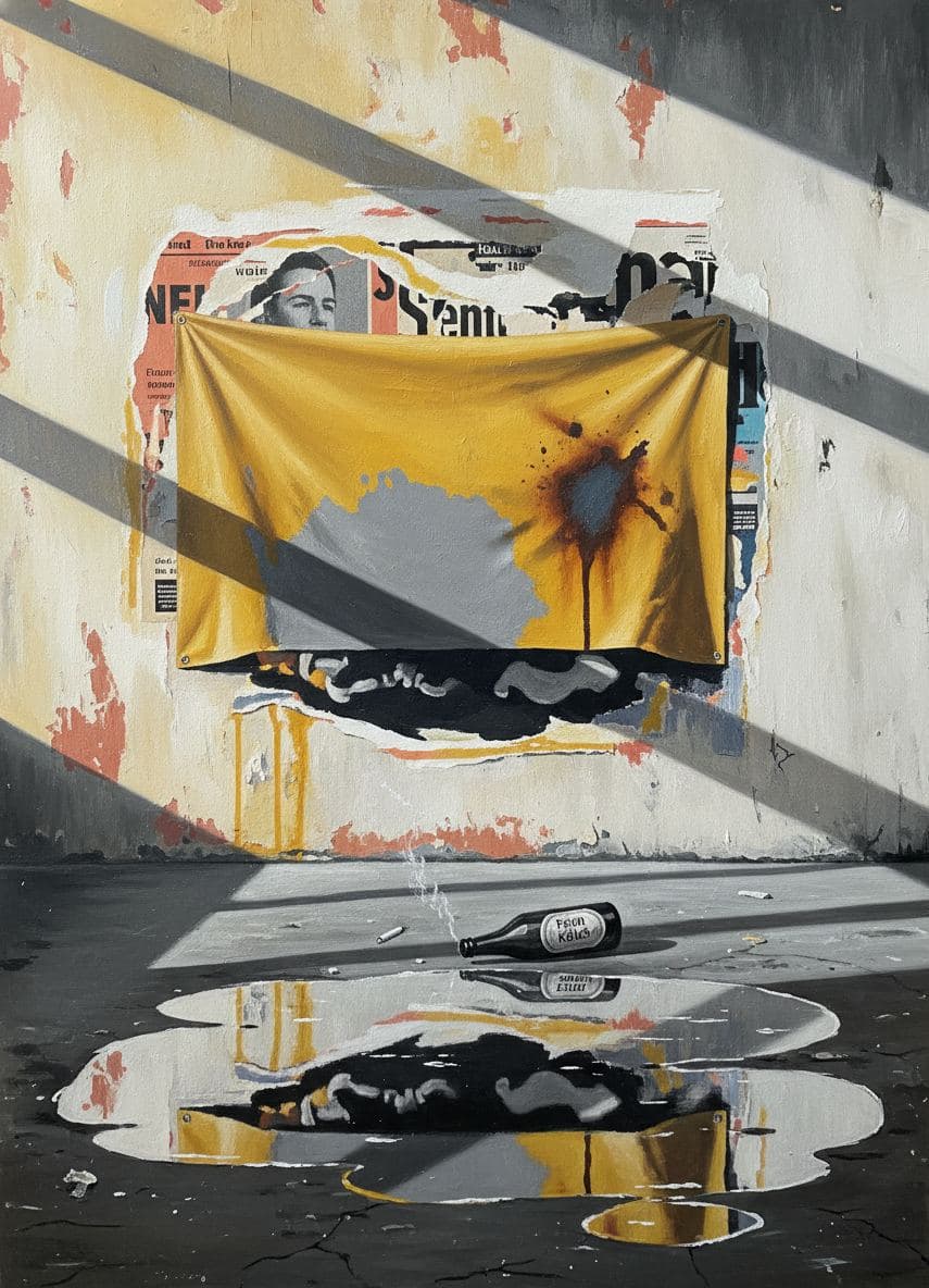 Tarpaulin in the Sleet — collage by Irmela Bechmann — MODULAR · a one-of-a-kind original