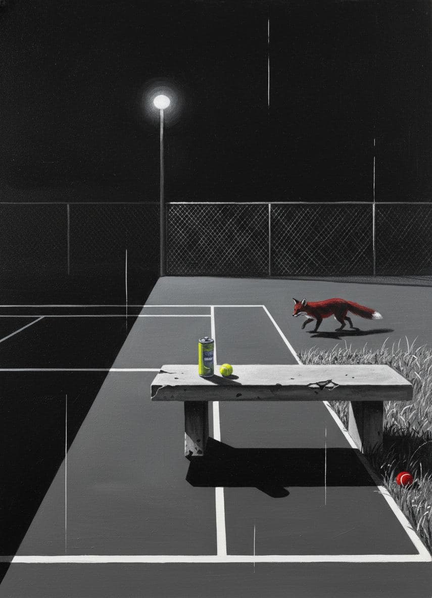 Tennis Court with a Fox — abstract work by Saskia Vandenberg — MODULAR · a one-of-a-kind original