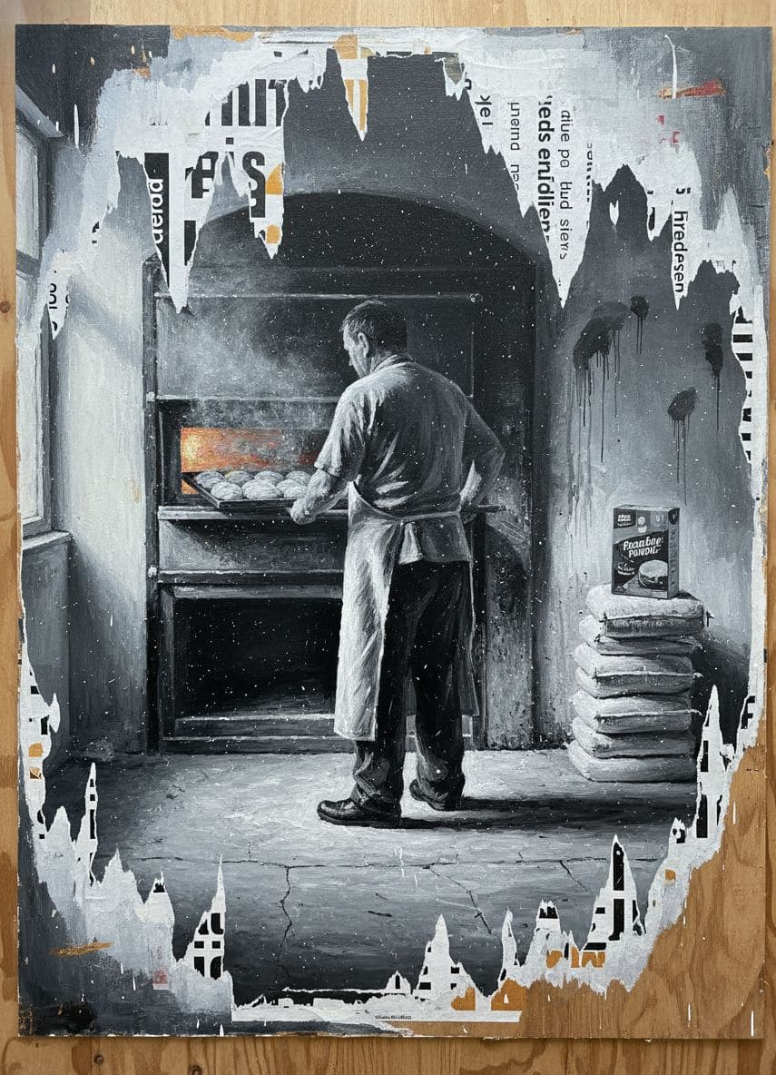 The Bakery Gets Its Brötchen — collage by Irmela Bechmann — MODULAR · a one-of-a-kind original