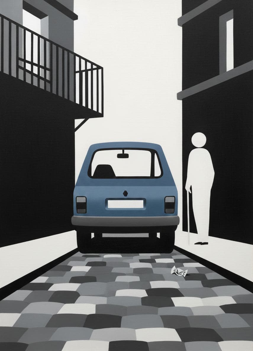 The Blue Car's Tight Squeeze — abstract work by Saskia Vandenberg — MODULAR · a one-of-a-kind original
