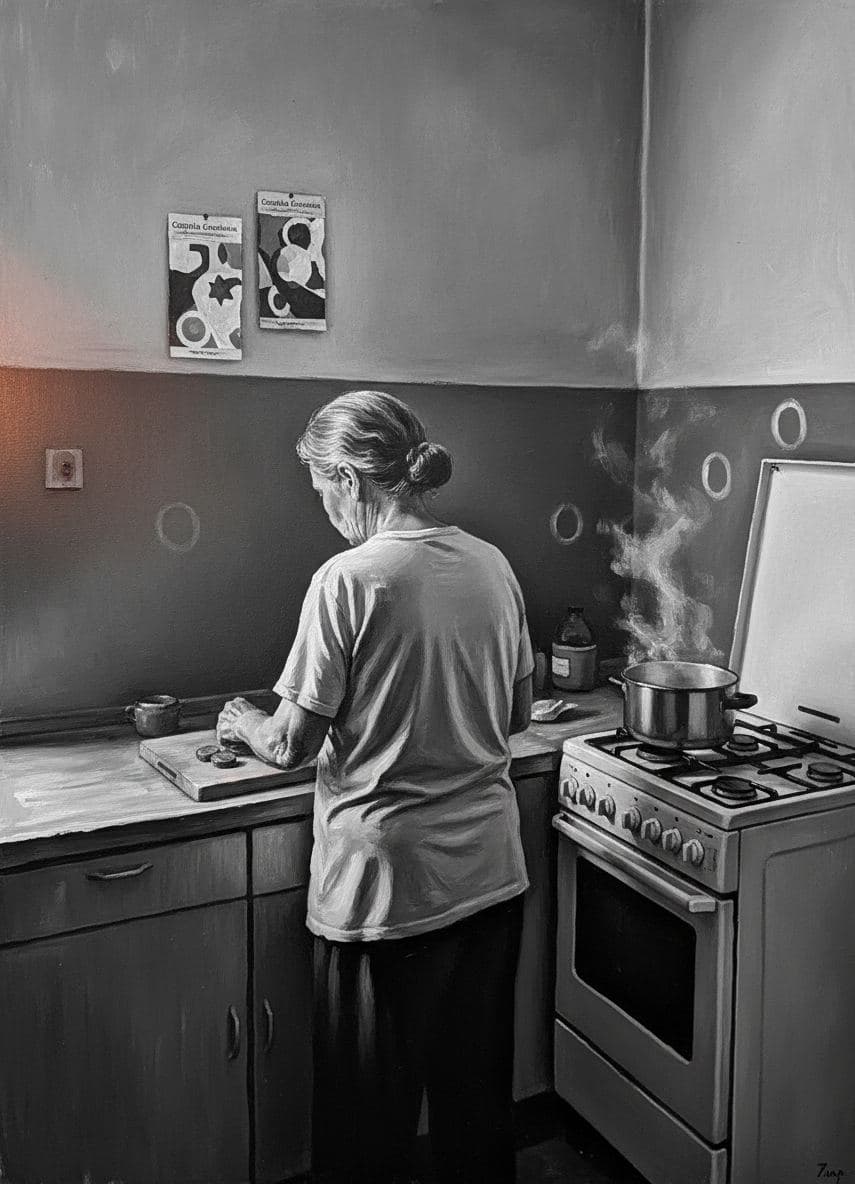The Chopping of Chouriço — collage by Irmela Bechmann — MODULAR · a one-of-a-kind original