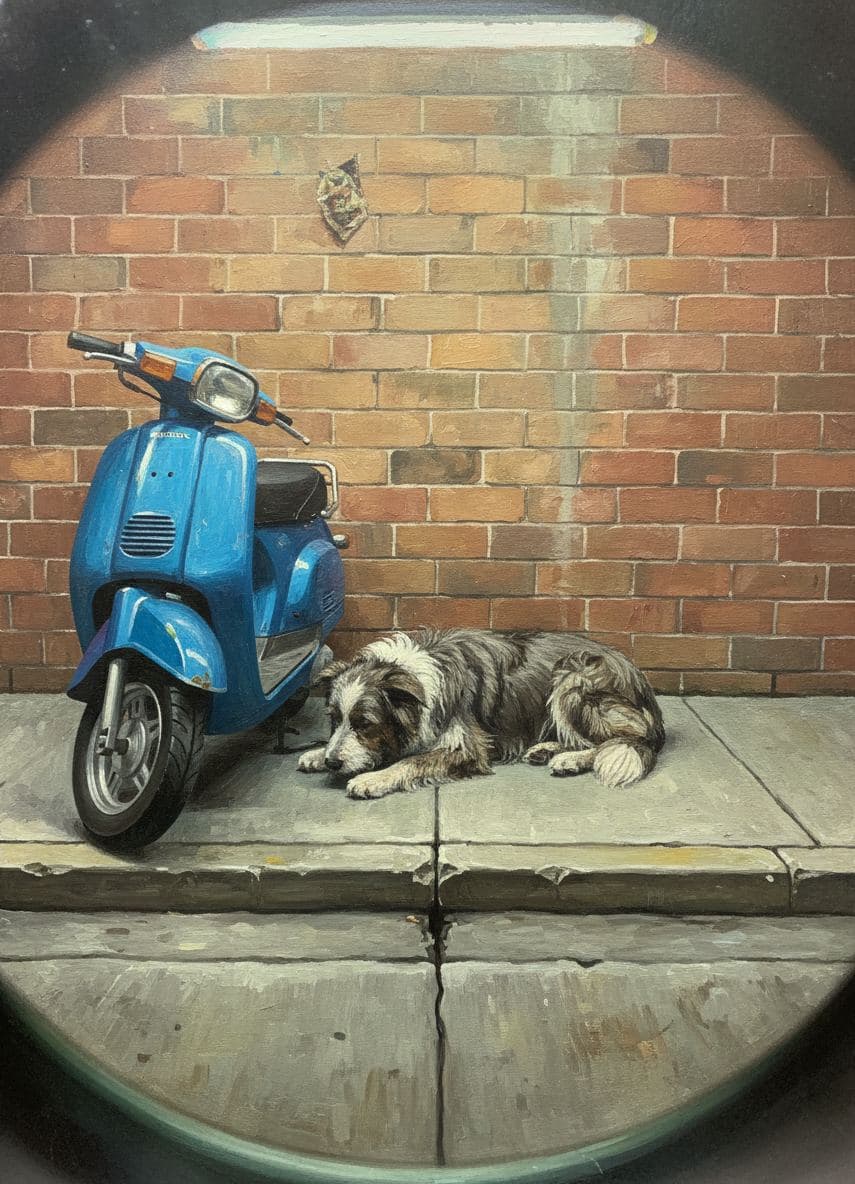 The Dog Watching a Crack — abstract work by Saskia Vandenberg — MODULAR · a one-of-a-kind original