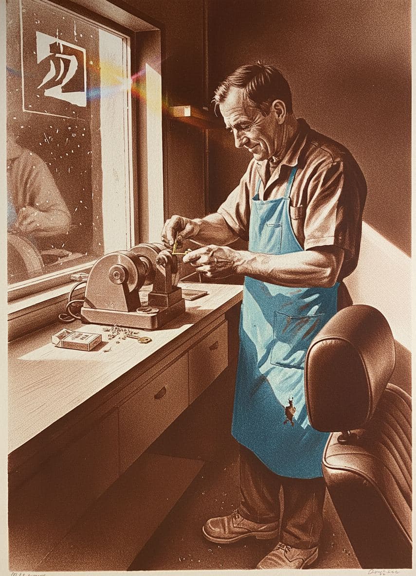 The First Key Cut — print by Hilda Prosser — MODULAR · a one-of-a-kind original