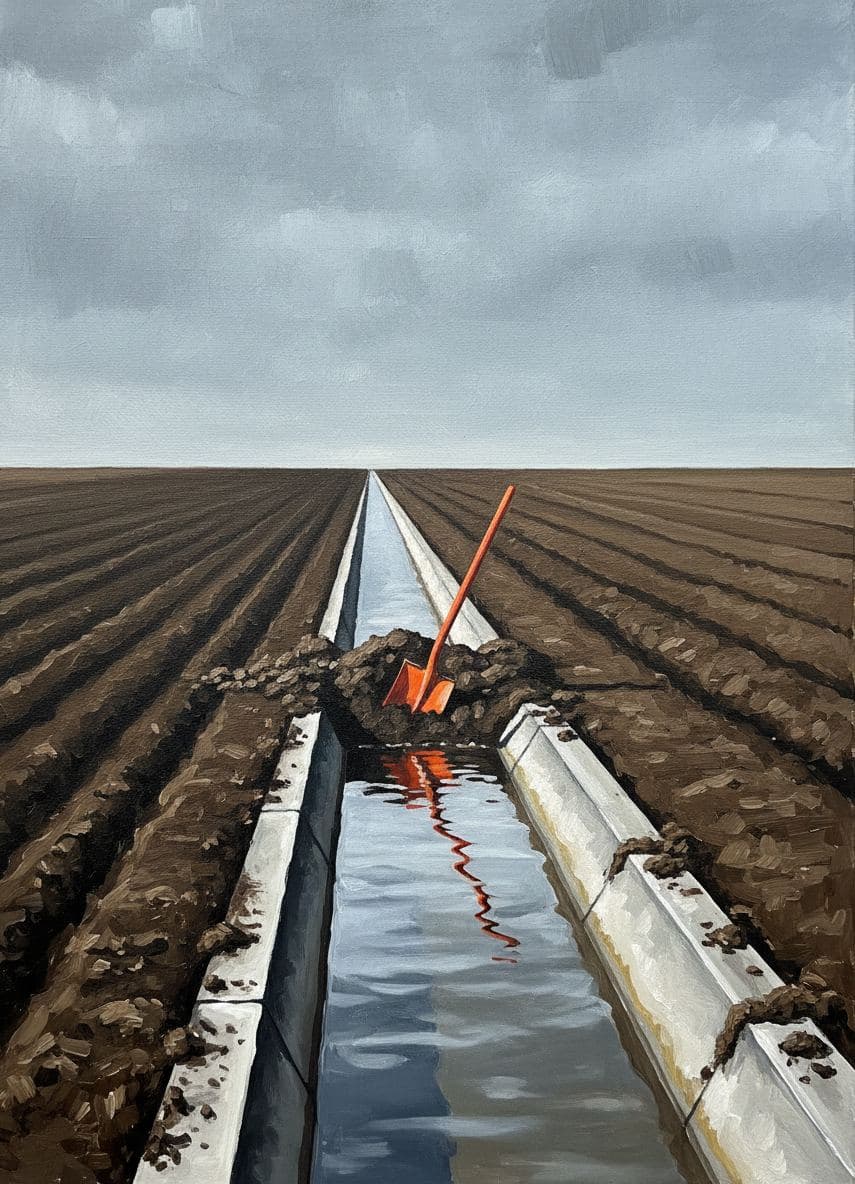 The Forgotten Orange Shovel — painting by Viktor Eklund — MODULAR · a one-of-a-kind original