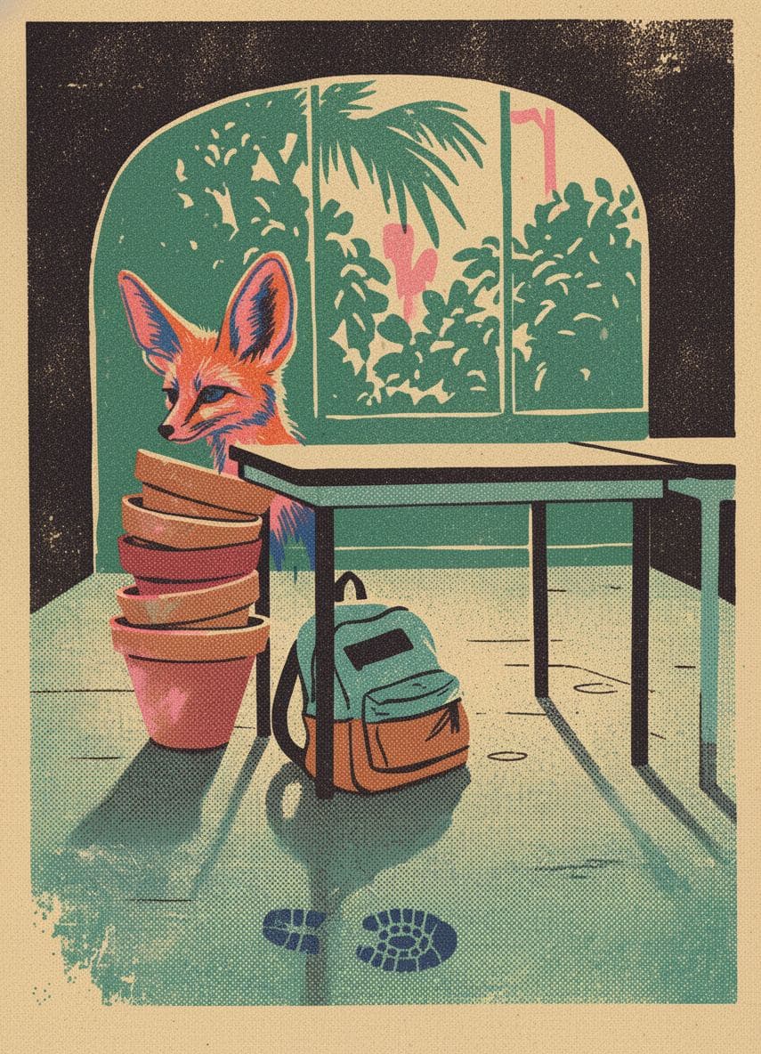 The Fox and the Angry Mop — print by Irmela Bechmann — MODULAR · a one-of-a-kind original