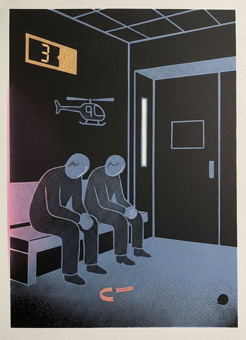 The Helicopter Arrives — print by Hilda Prosser — MODULAR · a one-of-a-kind original