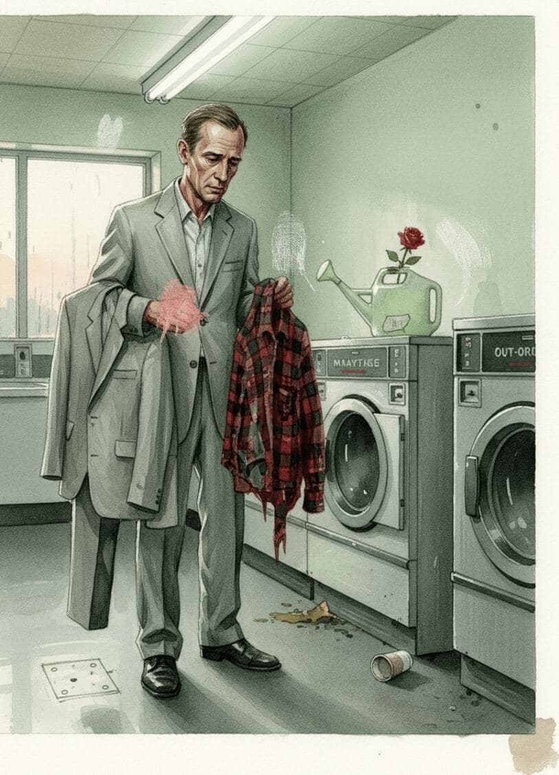 The Laundromat Suit — painting by Matteo Iannelli — MODULAR · 13 × 18 cm limited edition of 10