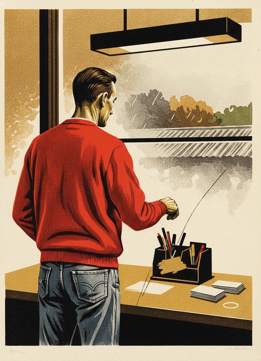 The Man in the Red Cardigan — print by Yuko Shimizu-Tachibana — MODULAR · a one-of-a-kind original