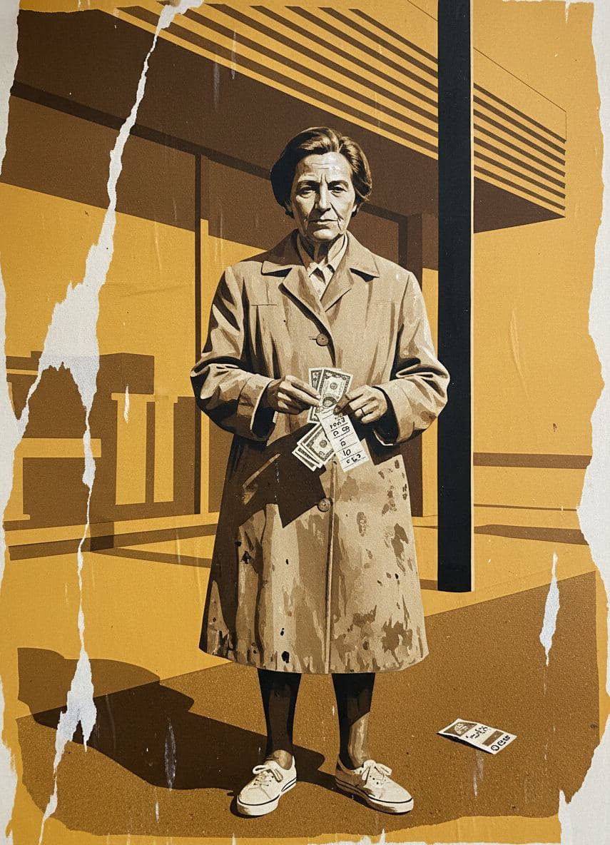 The Old Woman and Her Keds — collage by Irmela Bechmann — MODULAR · a one-of-a-kind original
