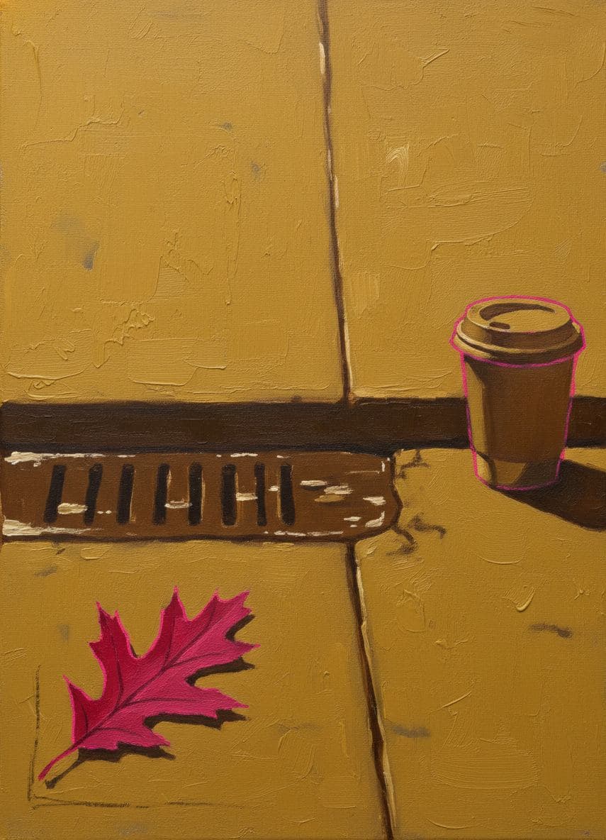 The Scarlet Leaf in Asphalt — abstract work by Saskia Vandenberg — MODULAR · a one-of-a-kind original