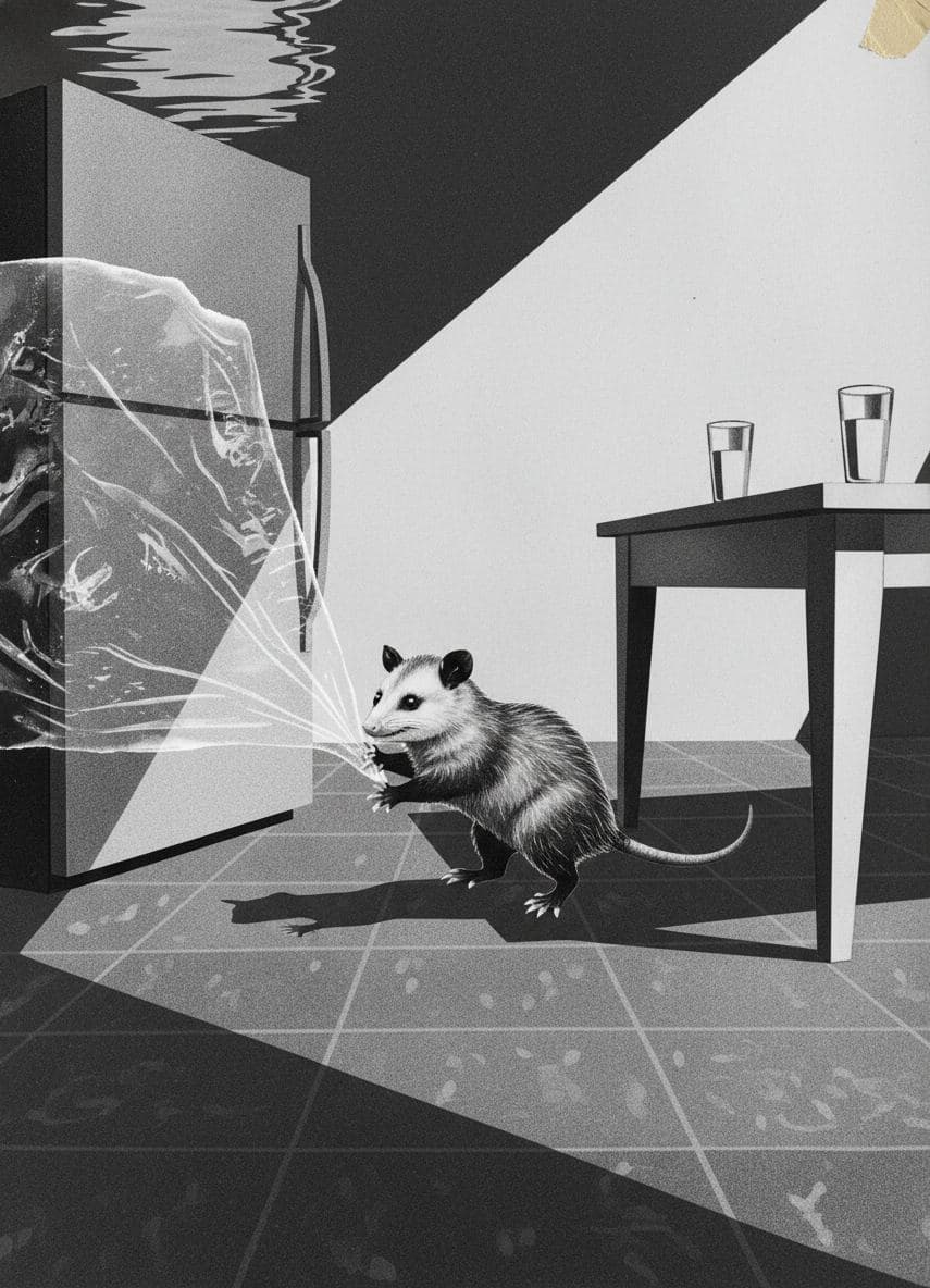 The Scuttling Opossum — collage by Irmela Bechmann — MODULAR · a one-of-a-kind original